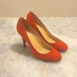 NEW J Crew Red Suede Mona Rounded Toe Modest HeelsPumps Christmas Work 7.5 Y2k